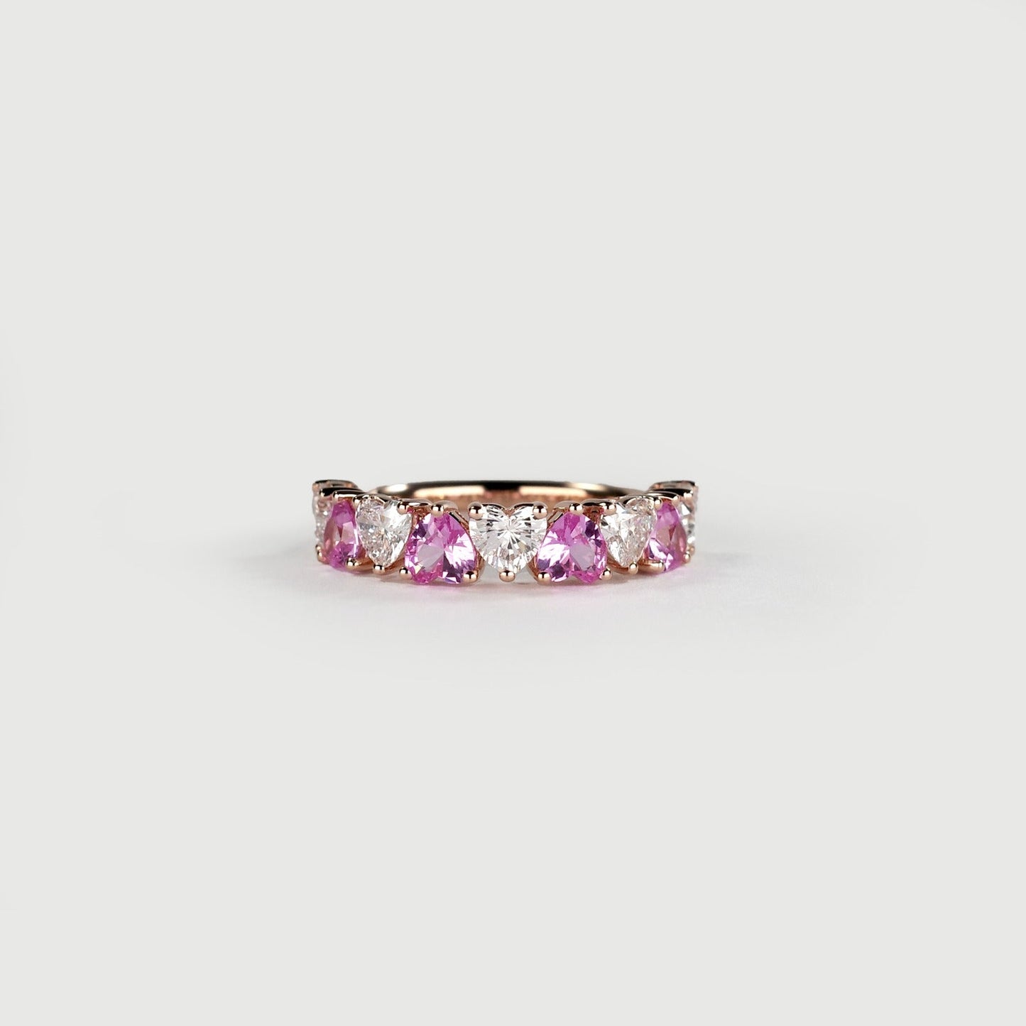 GIFT DUO - Pink Sapphire and Diamond Heart Eternity Ring - Half + Necklace 0.25ct