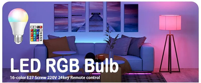 16 Color LED Multicolor Smart Light Bulb E27 220V Household Lighting Dimmable 24 Key Remote Control